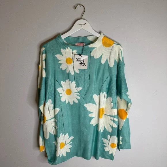 NWT | C+D+M Teal Floral Sweater | Size Large - Picture 4 of 6